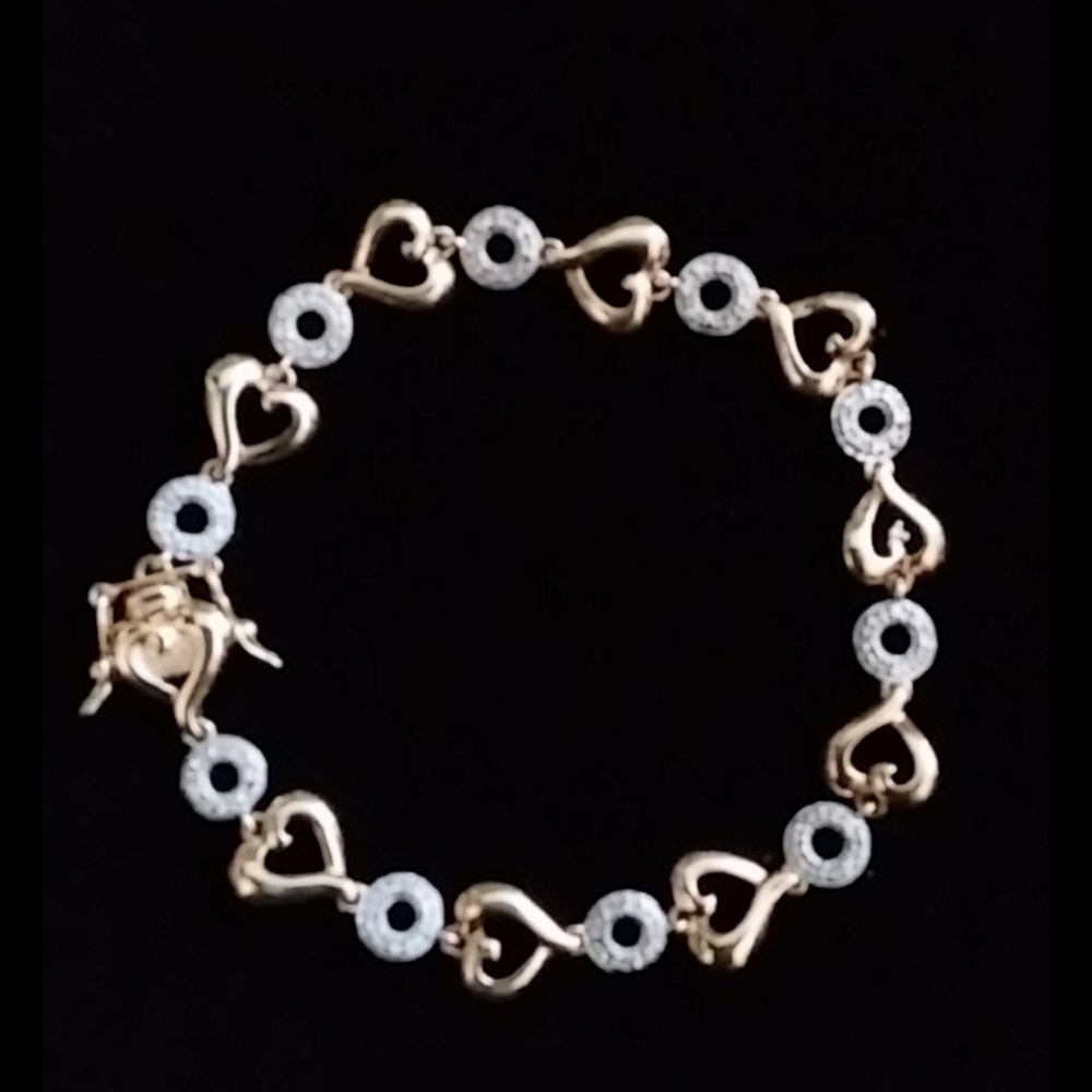 925 Sterling Silver/Diamond Hearts Bracelet 7.5"